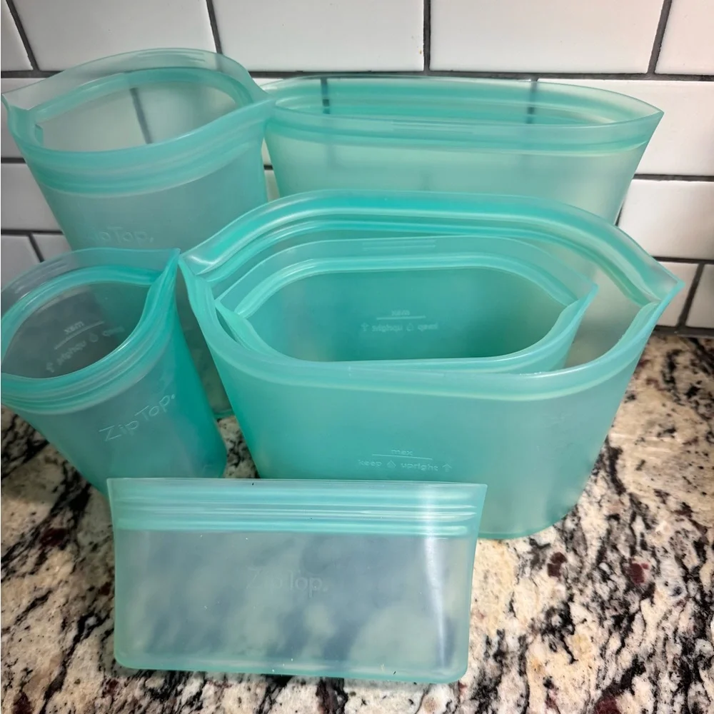 Zip Top Teal Reusable Silicone containers - 6 piece Set - Picture 2 of 8